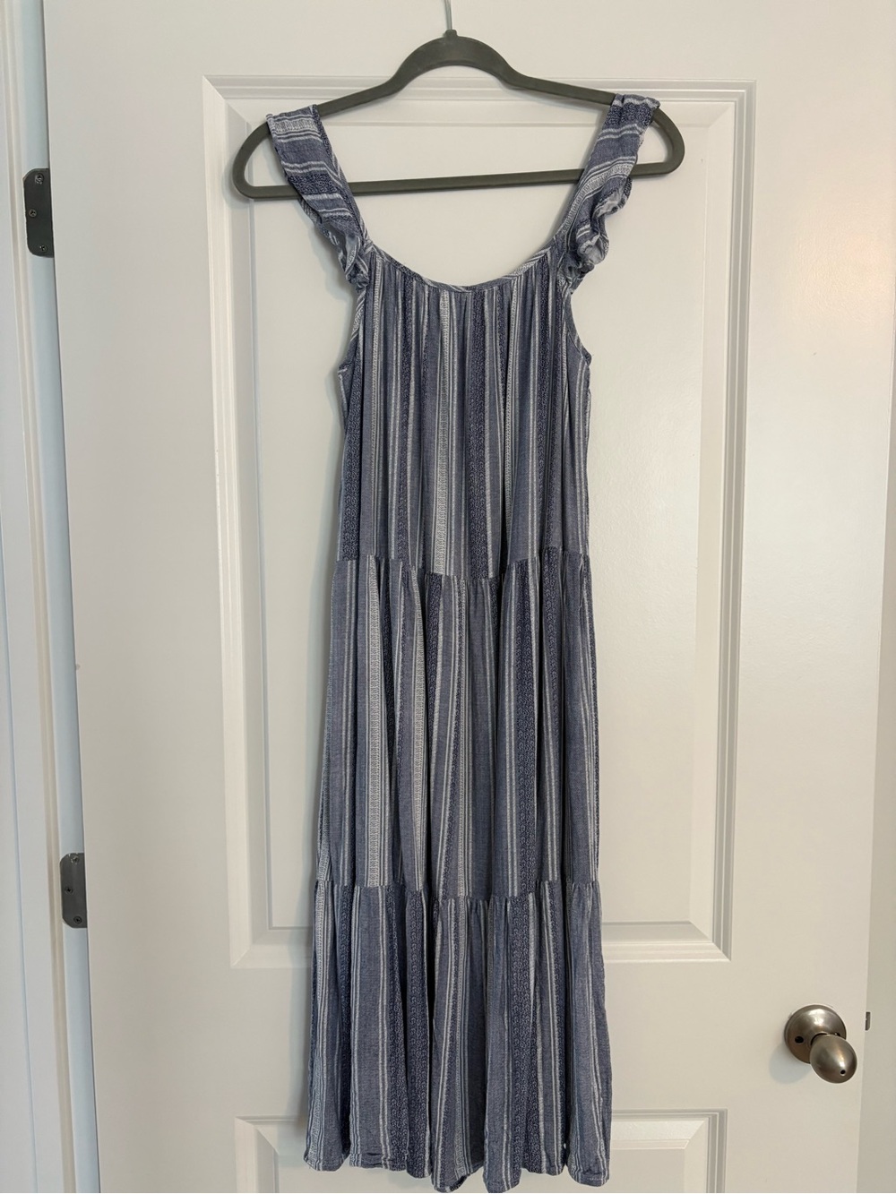 Women's Ecothreads Blue and  Striped Maxi Dress - Sleeveless Tiered Sundress
